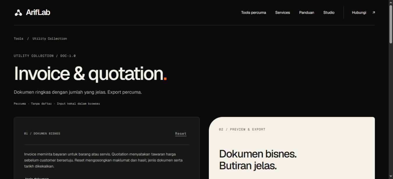 Paparan tool ArifLab: Quotation vs invoice: bila guna setiap satu?