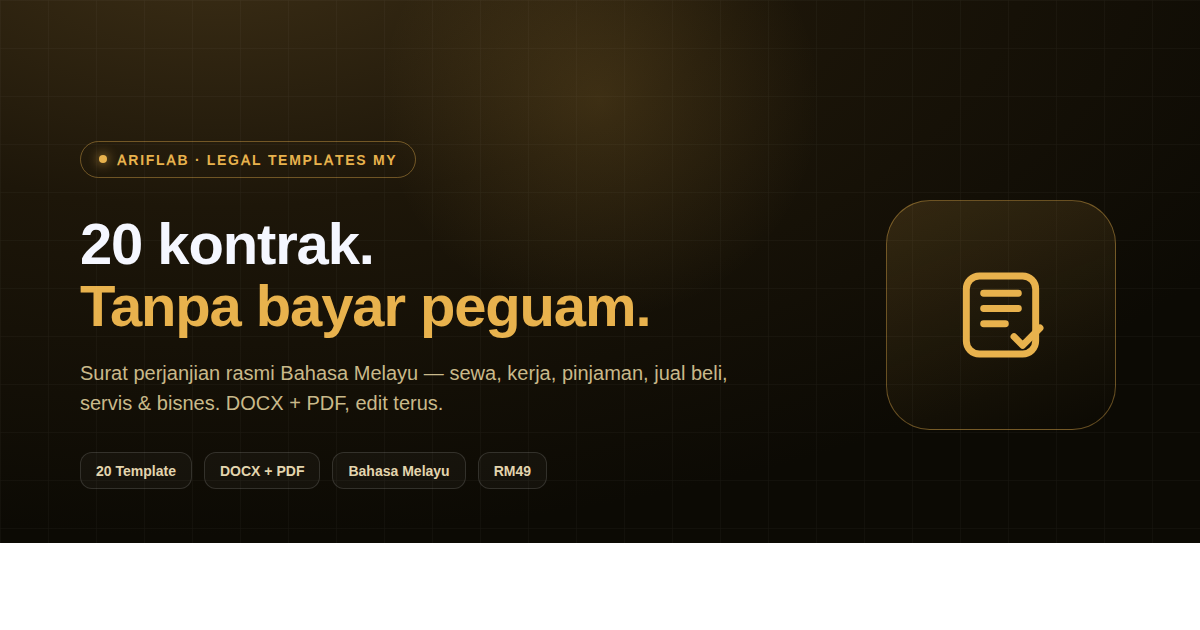 Surat Perjanjian Pack — 20 Template Kontrak Rasmi Malaysia
